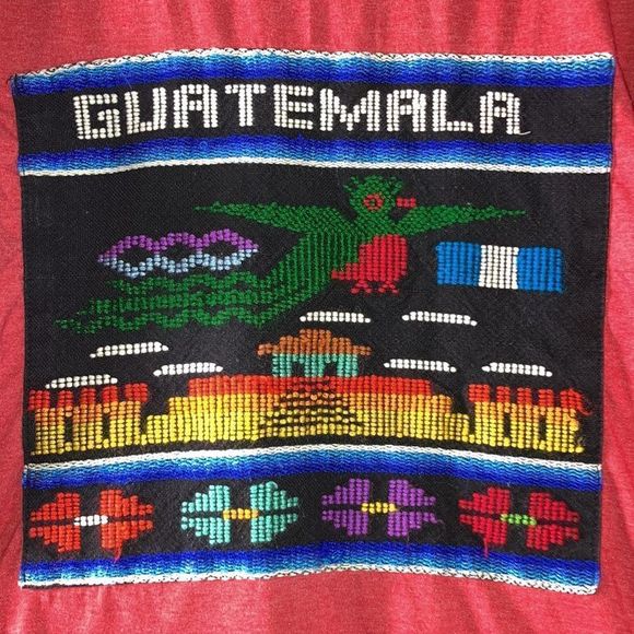 Vintage Hand Embroidered Guatemala Red Shirt Mens Small - Picture 2 of 7